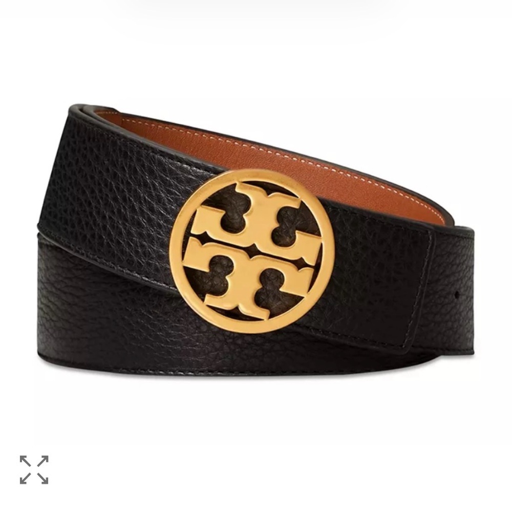 Tory Burch 1.5” Reversible Leather Logo Belt Black/Brown/Gold